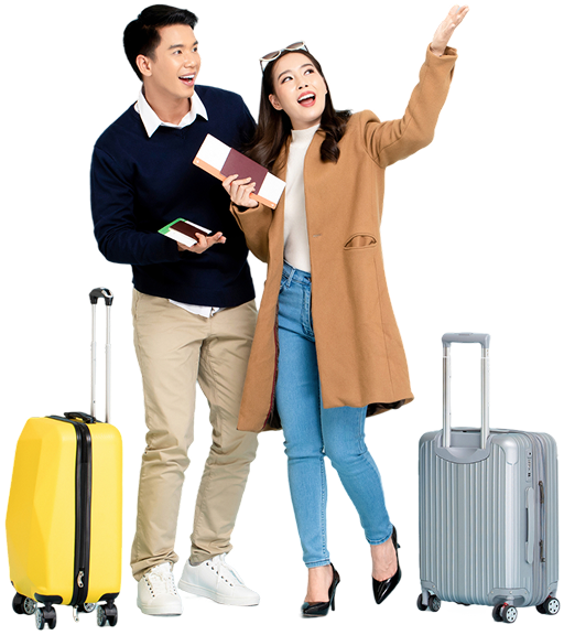 Distributor couple with luggage