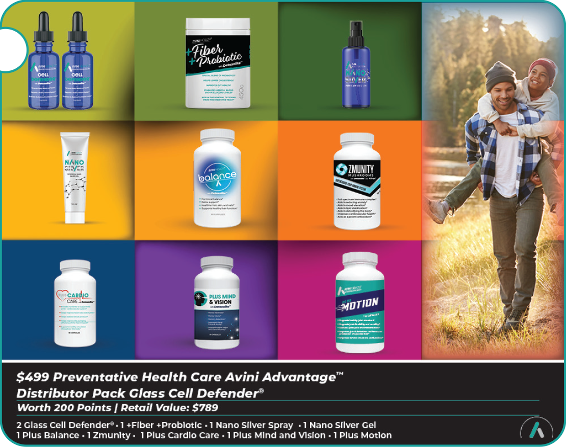 $499 Preventative Health Care Avini Advantage™ Distributor Pack Glass Cell Defender®